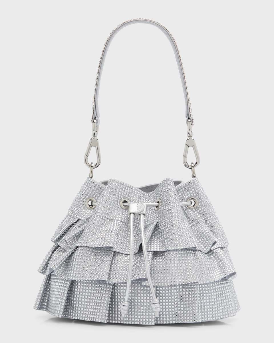 Ruffle Crystal Pouch Top-Handle Bag